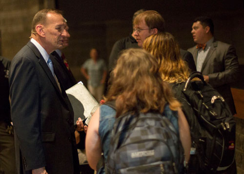 Gen. Randolph Alles visits with faculty, staff and students at SBU.