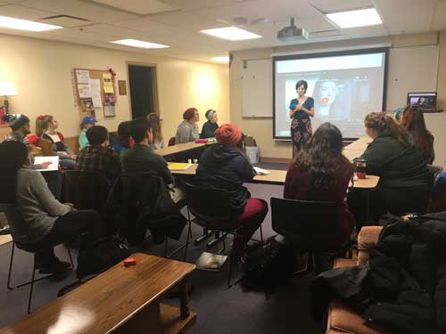 Chris Cragin-Day conducts a playwriting workshop for SBU Theatre students.