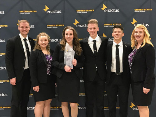 The SBU Enactus officers for the 2017-2018 academic year celebrate a top 12 finish at nationals. 