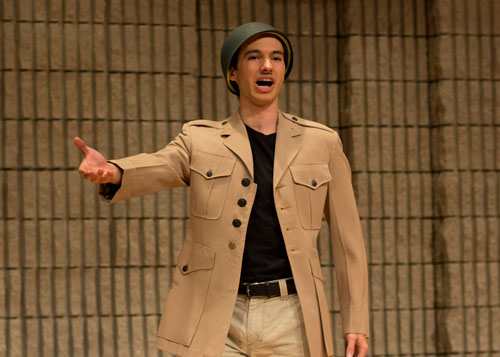 Franz Liebkind (Joel Walley)&nbsp;demonstrates how to sing his comical ballad.