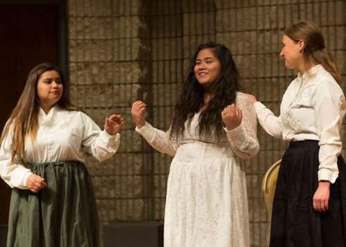Yum-Yum (Hollie Farmer) is joined by her friends (Rachel Farmer and Hayley Hershenson) on her wedding day.