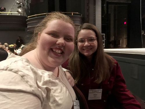 Jessie Paxton and Chloe Jones celebrate advancing to the Irene Ryan semifinals.