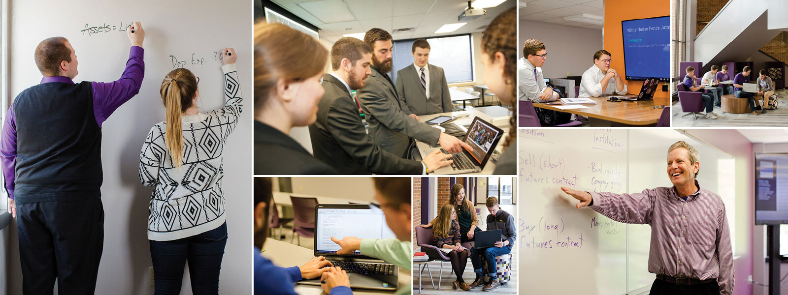 collage of photos showing accounting, business and computer science students