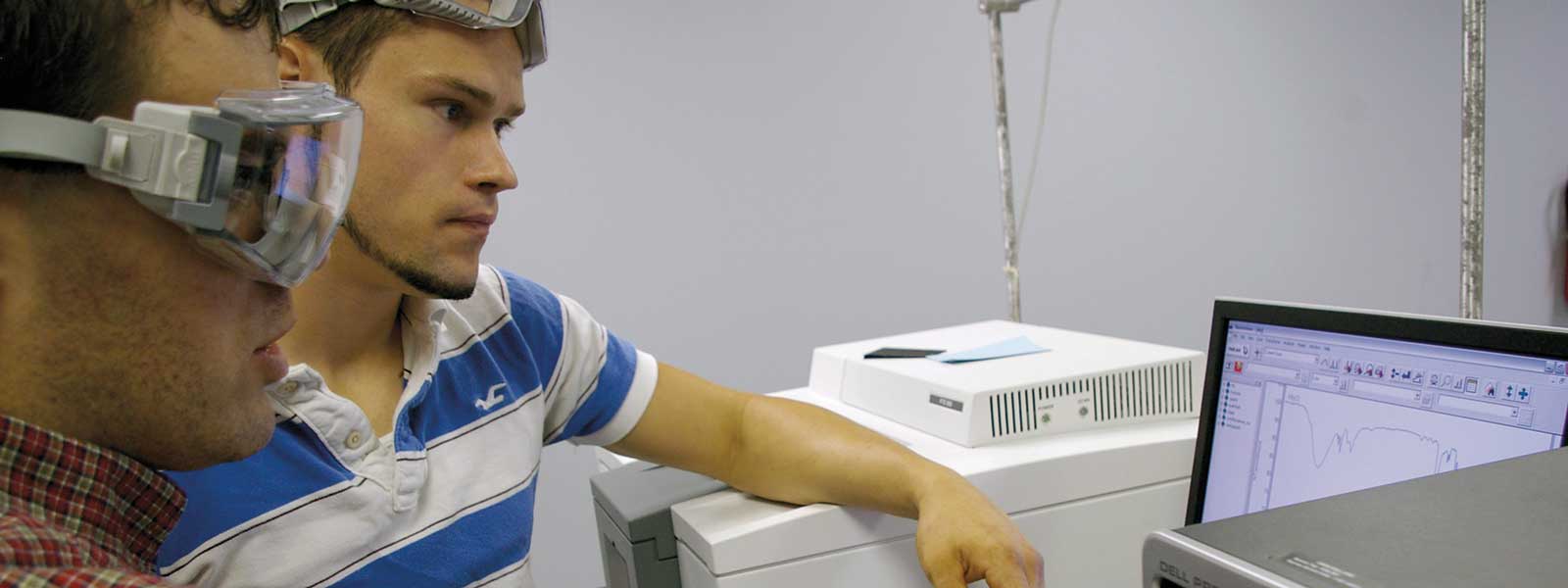 students look at charts on computer screen
